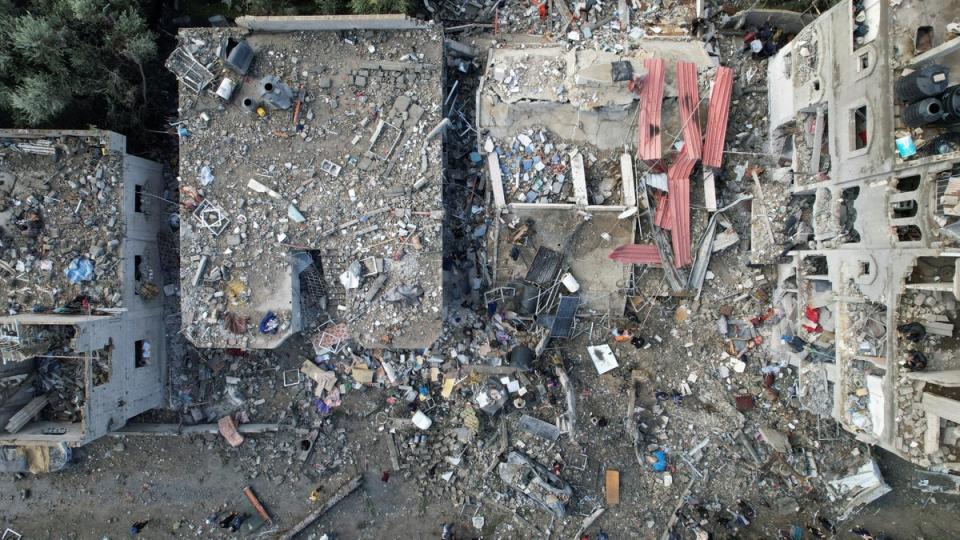 An aerial shot showing the scale of the damage (Reuters)