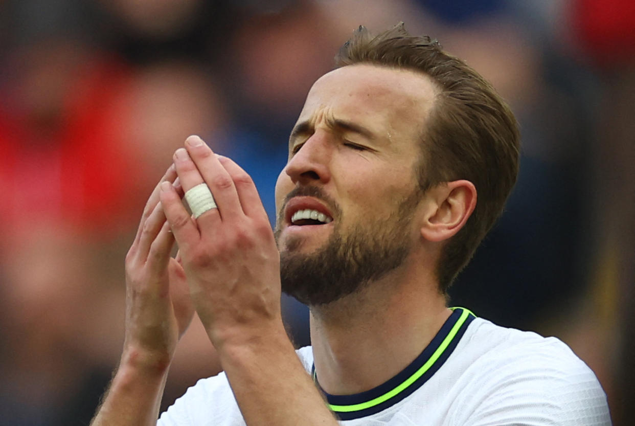 Tottenham star Harry Kane reacts during their English Premier League clash with Liverpool. 