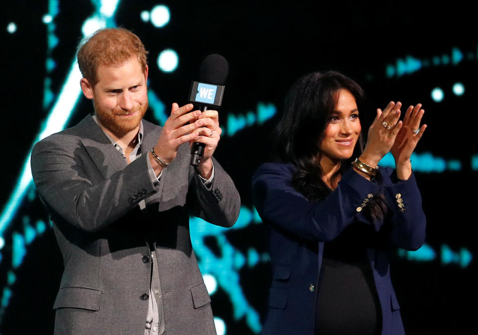 Britain's Prince Harry and Meghan, Duchess of Sussex, attend the WE Day UK event at the SSE Arena in Wembley, London, Britain, March 6, 2019. REUTERS/Peter Nicholls