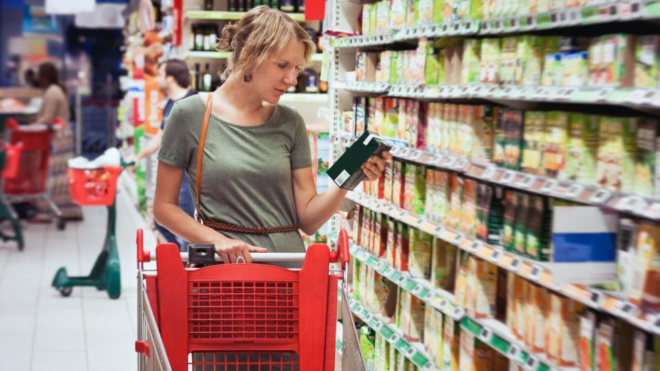 Price, grocery store, shopping cart, woman