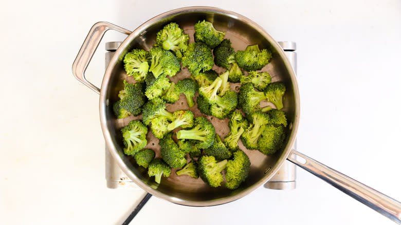 cooked broccoli in a pan