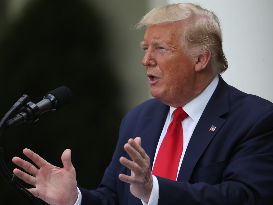 WASHINGTON, DC - MAY 26: U.S. President Donald Trump makes remarks during an event on protecting seniors with diabetes, in the Rose Garden at the White House on May 26, 2020 in Washington, DC. The United States is closing in on 100,000 deaths in less than four months caused by the coronavirus.  (Photo by Win McNamee/Getty Images)