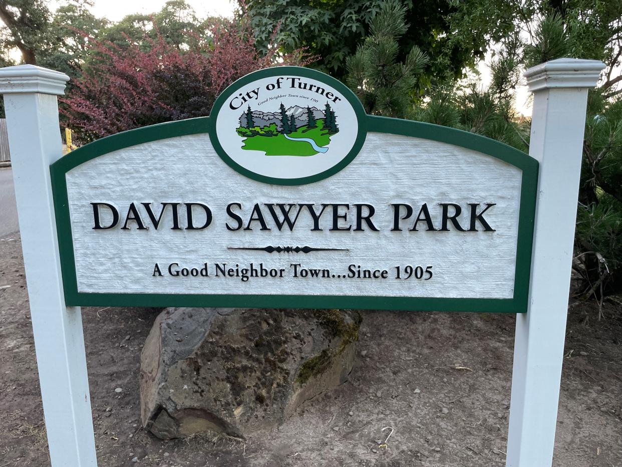 The sign at David Sawyer Park in Turner.