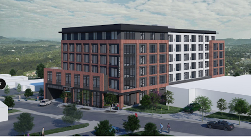 A rendering of the Courtyard by Marriott hotel slated for 215 Haywood Street in downtown Asheville.