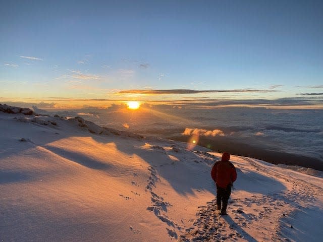 The sunrise from the summit of Mount Kilimanjaro in Tanzania, Africa Dec. 9, 2021 after Las Crucen David Hill scaled the nearly 20,000-foot mountain.