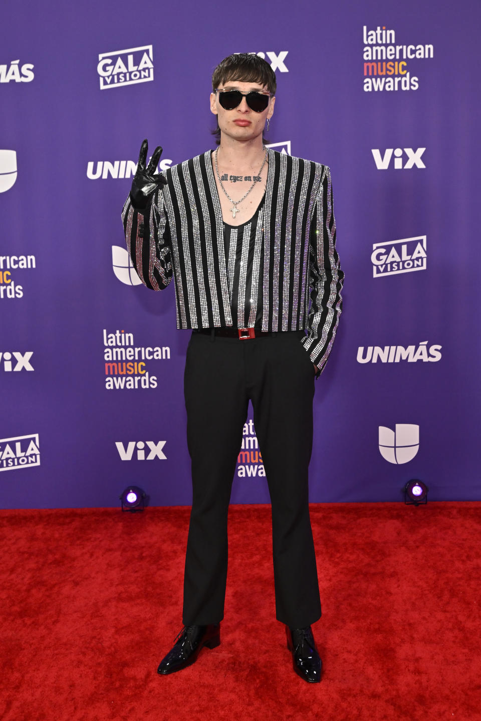 LAS VEGAS, NEVADA - APRIL 25: Peso Pluma attends the 2024 Latin American Music Awards at MGM Grand Garden Arena on April 25, 2024 in Las Vegas, Nevada.  (Photo by David Becker/Getty Images)