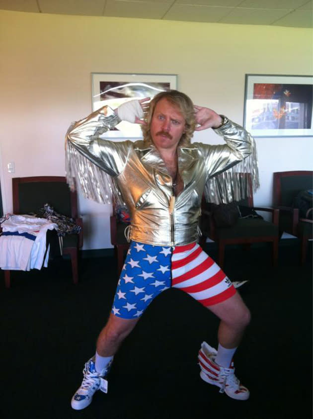 Celebrity photos: Keith Lemon posed for this Twitpic earlier in the week, dressed in American flag shorts and a gold jacket. Standard.