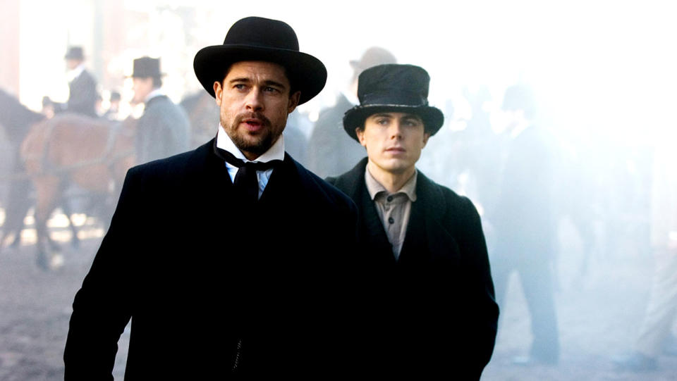 Brad Pitt as Jesse James, Casey Affleck as Robert Ford in THE ASSASSINATION OF JESSE JAMES BY THE COWARD ROBERT FORD, 2007.