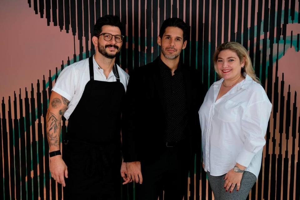 Chef Giorgio Rapicavoli, left, with his partners Alexander Casanova and Laura Faraci at the new Eating House restaurant.