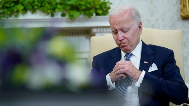 PHOTO: President Joe Biden listens during a meeting with Mexico's President Andres Manuel Lopez Obrador in the Oval Office of the White House in Washington, July 12, 2022. (Susan Walsh/AP)
