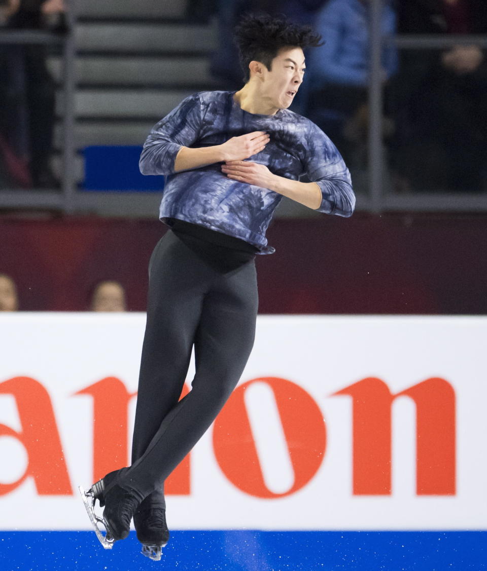 Nathan Chen, of the United States, competes in the men's free skate at figure skating's Grand Prix Final in Vancouver, British Columbia, Friday, Dec. 7, 2018. (Jonathan Hayward/The Canadian Press via AP)