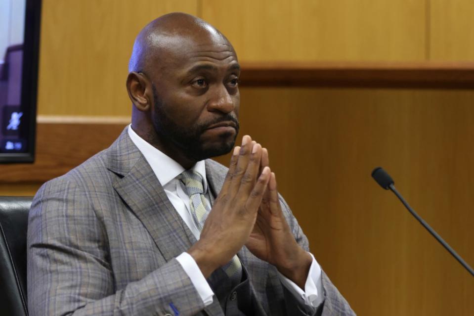 Fulton County Special Prosecutor Nathan Wade testifies during a hearing on the Georgia election interference case, Thursday, Feb. 15, 2024, in Atlanta. AP