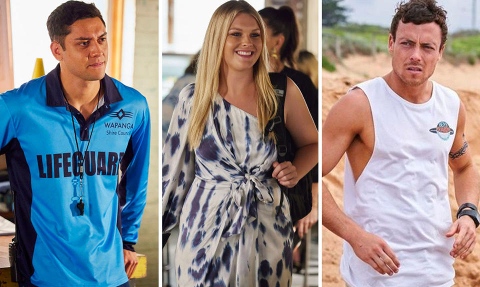 L: Home and Away's Kawakawa Fox-Reo. M: Sophie Dillman on Home and Away. R: Patrick O'Connor on Home and Away. 