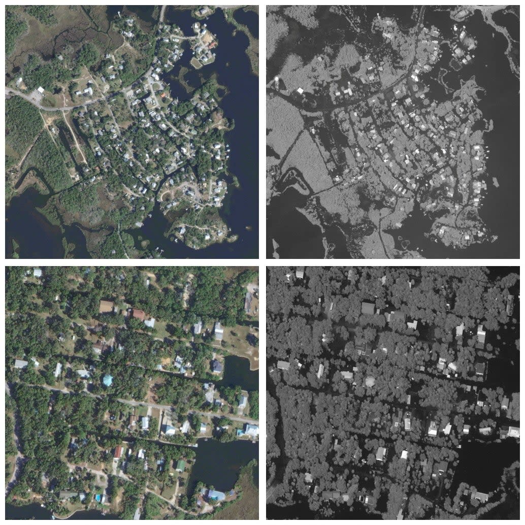A satellite view shows Ozello before and after flooding caused by Hurricane Idalia (via REUTERS)