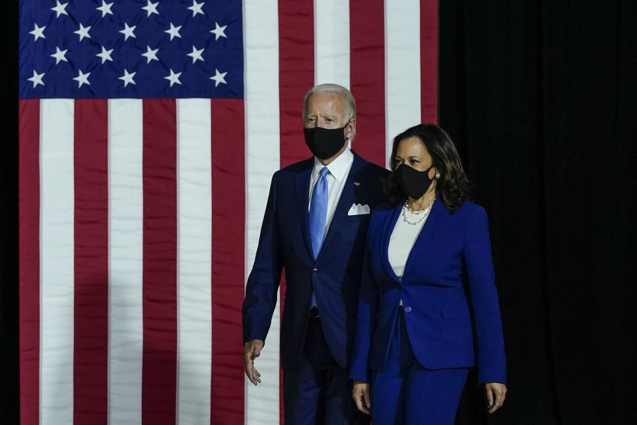 joe biden and running mate kamala harris deliver remarks in delaware