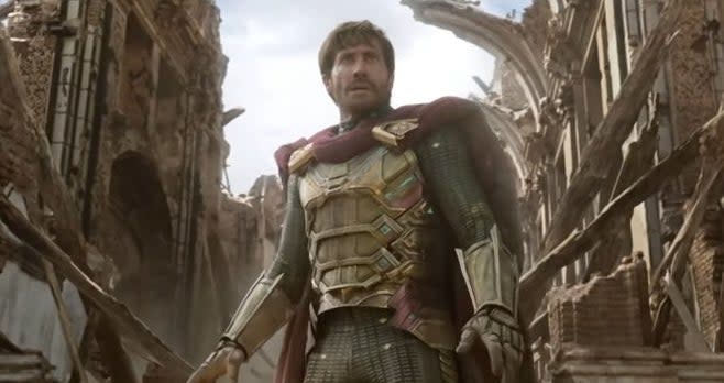 Mysterio appearing in the ruins of Ixtenco, Mexico in "Spider-Man: Far from Home"