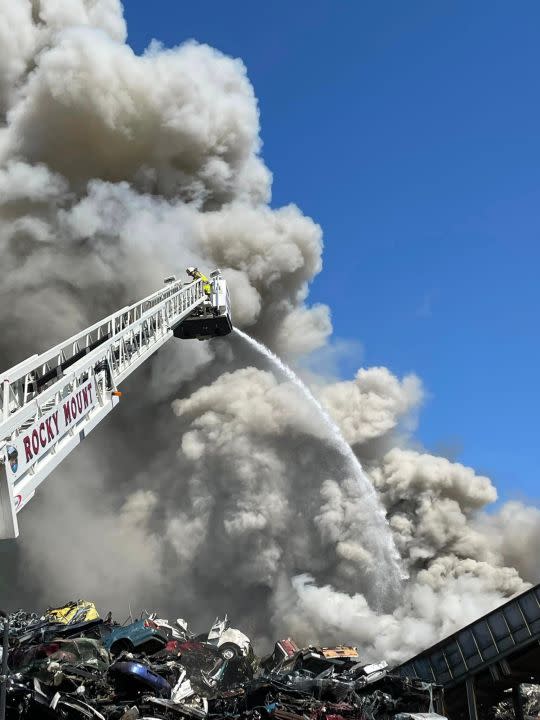 Thick smoke cloud forms after debris ignites in flames at recycling center in Franklin County (Photo Courtesy: Franklin County Department of Public Safety)