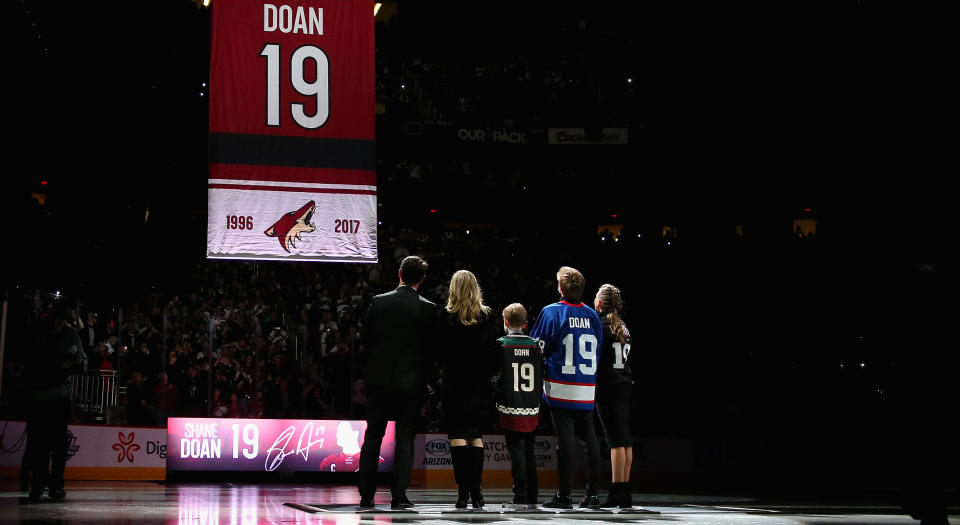 Shane Doan received an unbelievable jersey retiring ceremony from the Arizona Coyotes. (Photo by Christian Petersen/Getty Images)