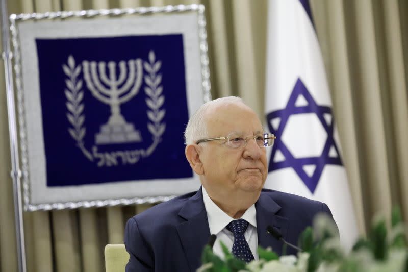 Israeli President Reuven Rivlin looks on during consultations with party representatives on who might form the next coalition government, at the President's residence in Jerusalem