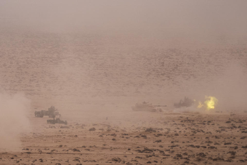 U.S and Morocco military forces take part in the 20th edition of the African Lion military exercise, in Tantan, south of Agadir, Morocco, Friday, May 31, 2024. (AP Photo/Mosa'ab Elshamy)