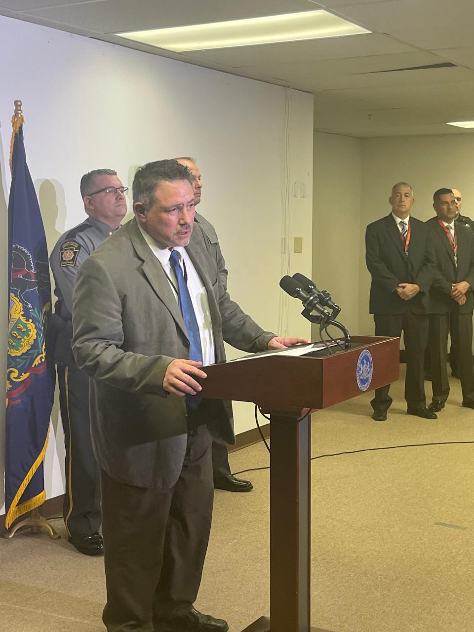 Monroe County District Attorney Michael Mancuso attends a press conference after the Bryan Kohberger hearing held on Jan. 3, 2023 in Stroudsburg, Pa.