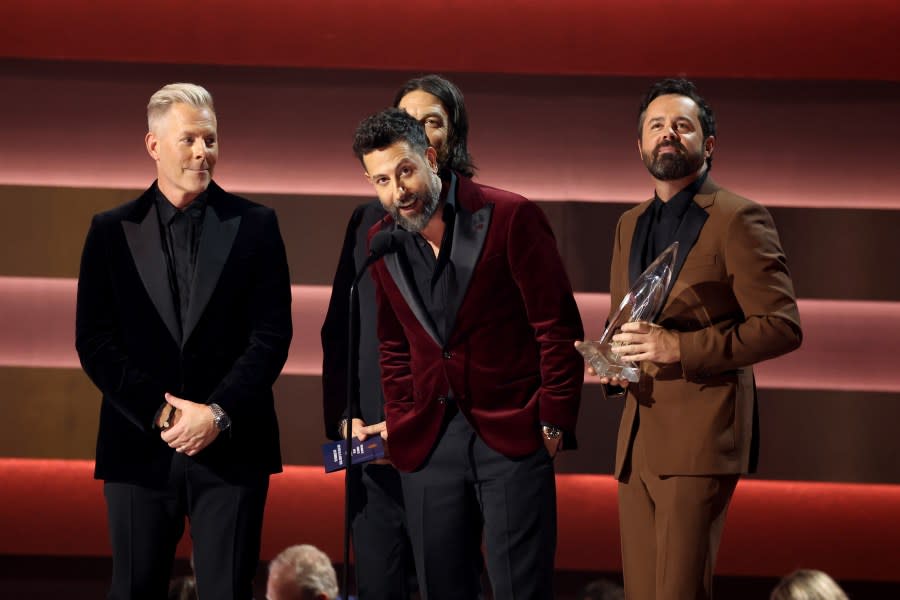 (L-R) Trevor Rosen, Matthew Ramsey and Brad Tursi of Old Dominion accept the award for Vocal Group of the Year onstage during the 57th Annual CMA Awards at Bridgestone Arena on November 08, 2023 in Nashville, Tennessee. (Photo by Terry Wyatt/Getty Images)