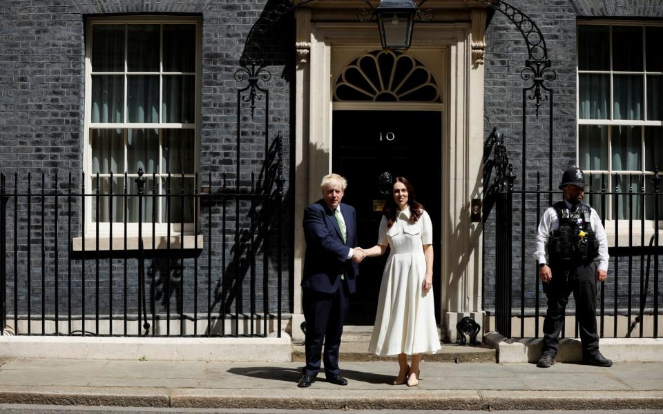 Boris Johnson welcomes Jacinda Ardern to Downing Street today - John Sibley/Reuters