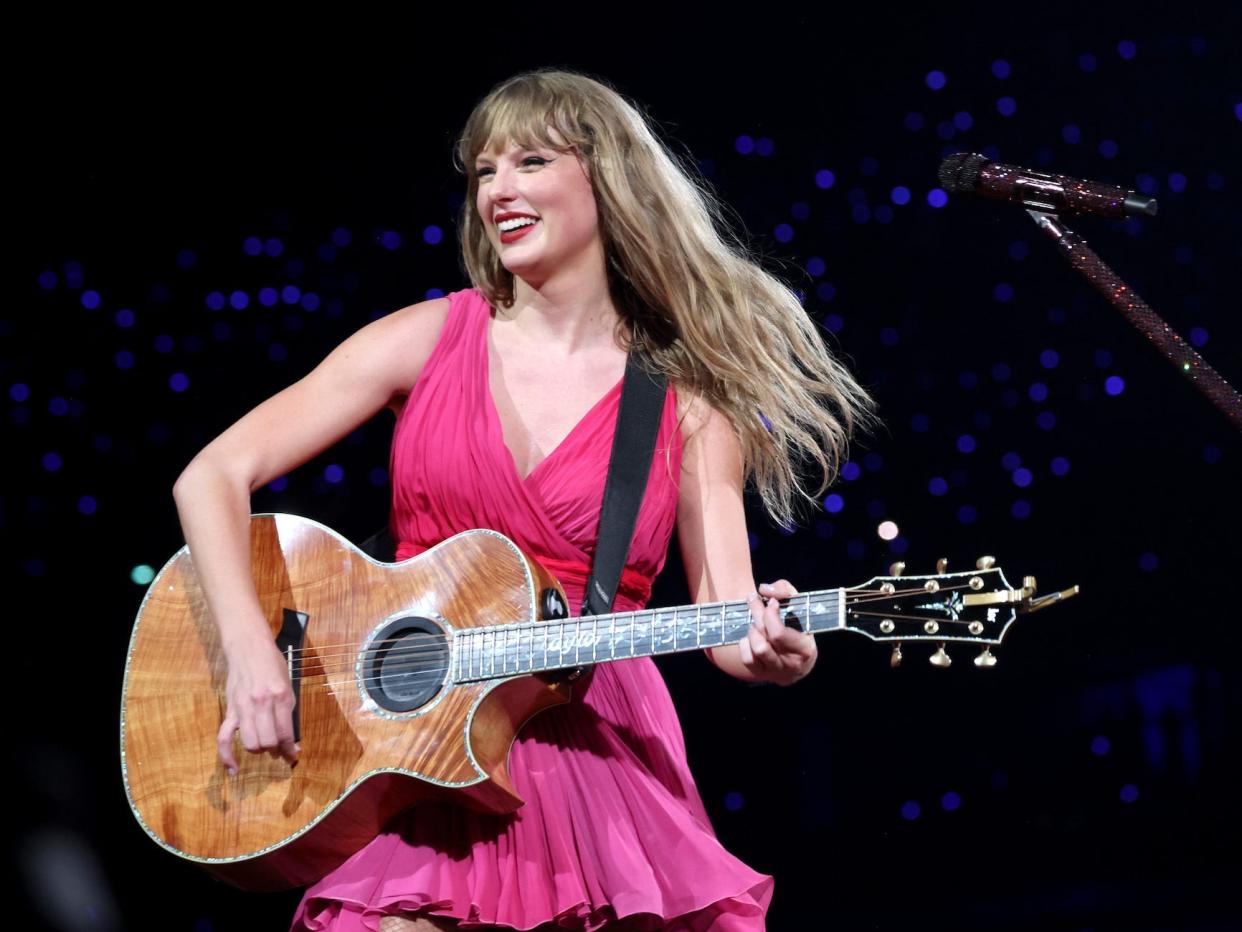 Taylor Swift performs at The Eras Tour in Nanterre, France.