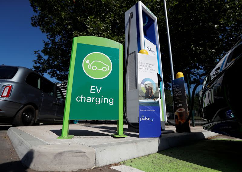 FILE PHOTO: A BP Pulse electric vehicle charging point is seen in London