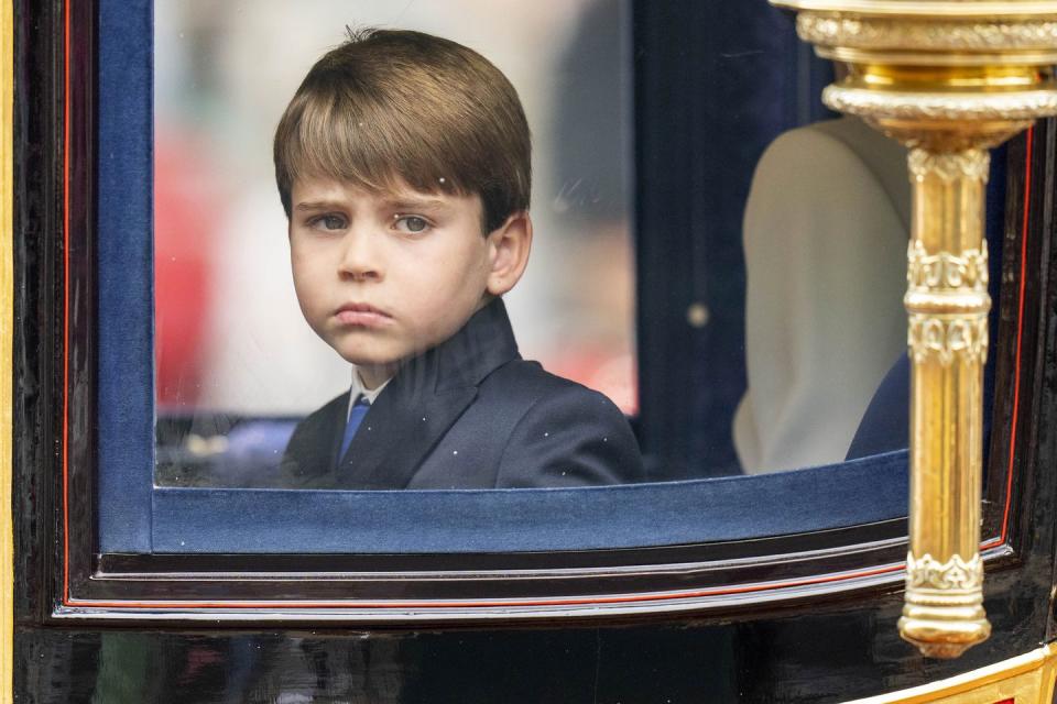 london, england june 15 prince louis of wales during trooping the colour on june 15, 2024 in london, england trooping the colour is a ceremonial parade celebrating the official birthday of the british monarch the event features over 1,400 soldiers and officers, accompanied by 200 horses more than 400 musicians from ten different bands and corps of drums march and perform in perfect harmony photo by mark cuthbertuk press via getty images