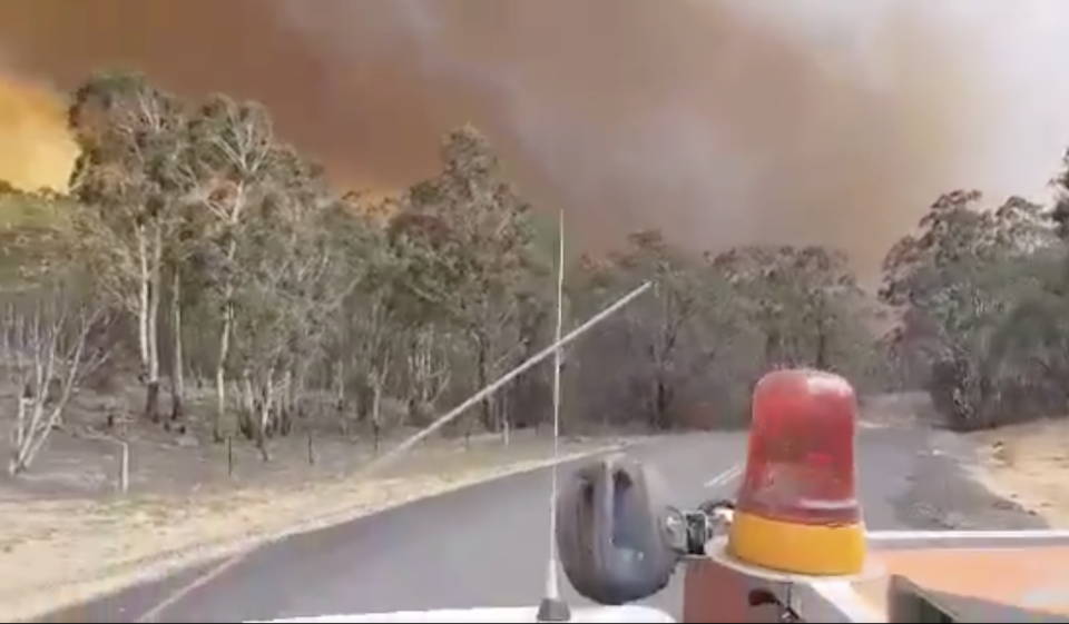 Footage from the ground in the aftermath of the air tanker crash. Source: Today via Twitter/ Byron Kaye