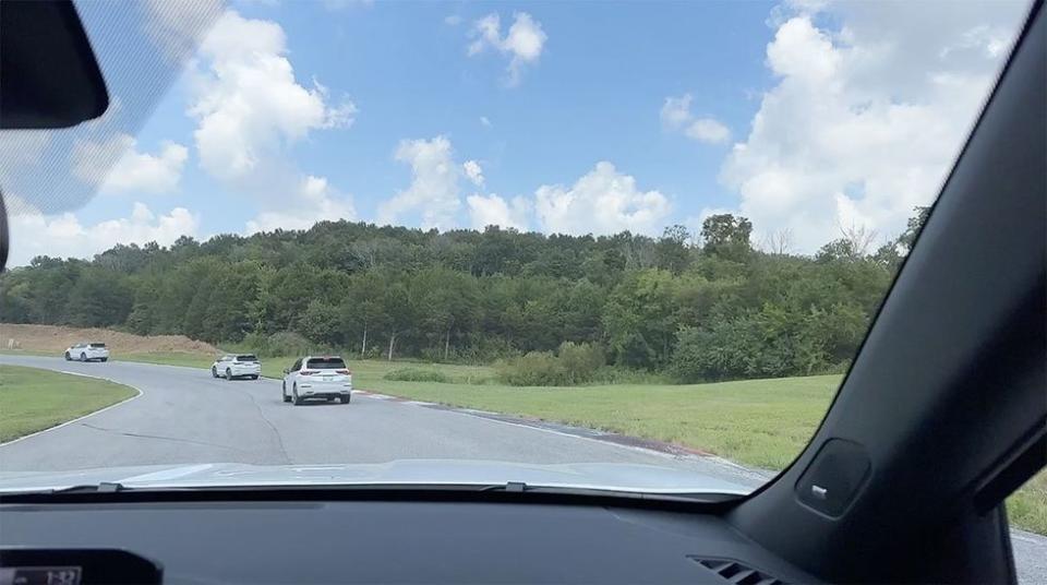 Driving the Outlander on the Polecat Training center track.