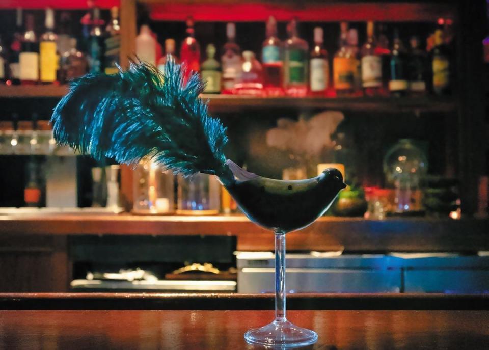 The Raven cocktail mixes black charcoal-infused vodka, lime and Demerara sugar at the new Radcliffe's Speakeasy & Supper Club in Delray Beach.