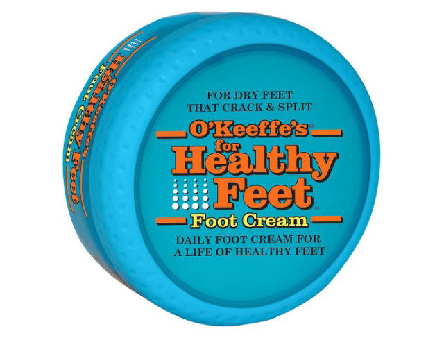 <p>Healthy Feet Foot Cream by O'Keeffe's, $7, <a rel="nofollow noopener" href="http://www.target.com/p/2-7oz-o-keeffe-s-healthy-feet/-/A-14278205?sid=1315S&ref=tgt_adv_XS000000&AFID=google_pla_df&CPNG=PLA_Health+Beauty+Shopping_Local&adgroup=SC_Health+Beauty&LID=700000001170770pgs&network=g&device=c&location=9004072&gclid=CjwKEAjwz9HHBRDbopLGh-afzB4SJABY52oFN84dnEWknrrpRD-Gg9oT5kalV-TOjUMBiNrpONvIrBoCtArw_wcB&gclsrc=aw.ds" target="_blank" data-ylk="slk:target.com;elm:context_link;itc:0;sec:content-canvas" class="link "><u>target.com</u></a>. </p>
