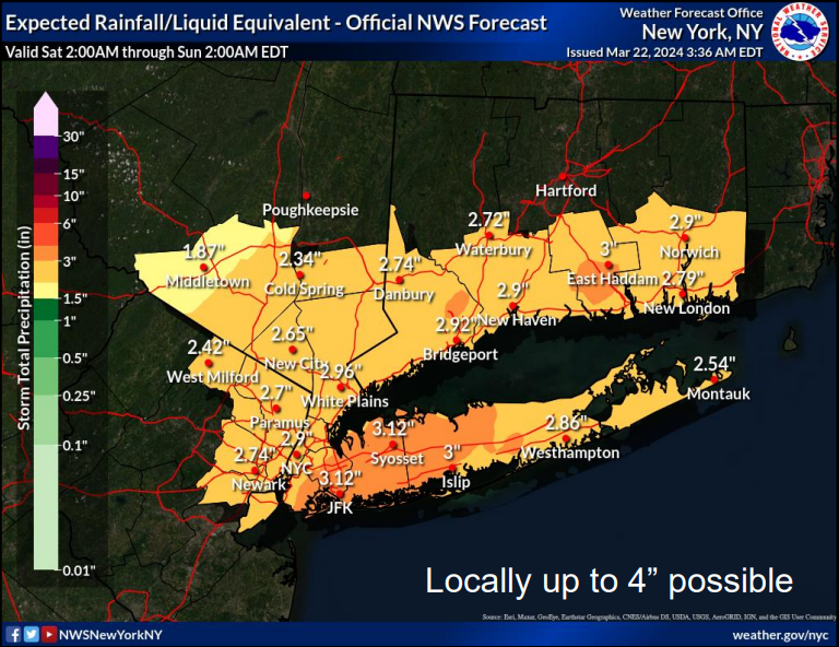 Graphic of expected rainfall totals for Saturday into Sunday.