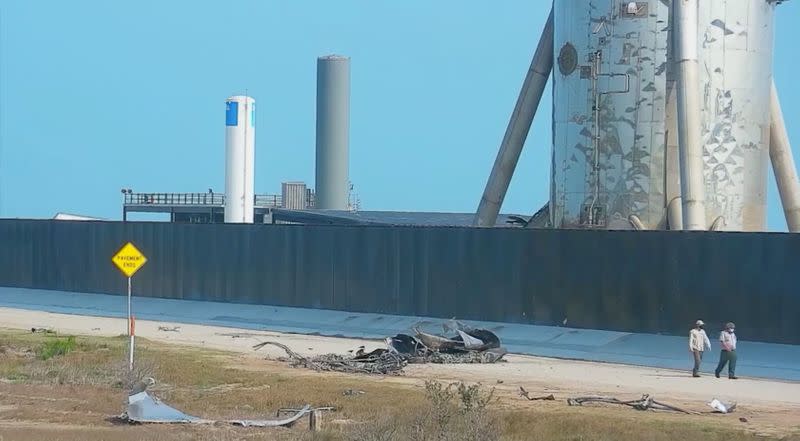 Debris field following explosion of SpaceX rocket in Texas
