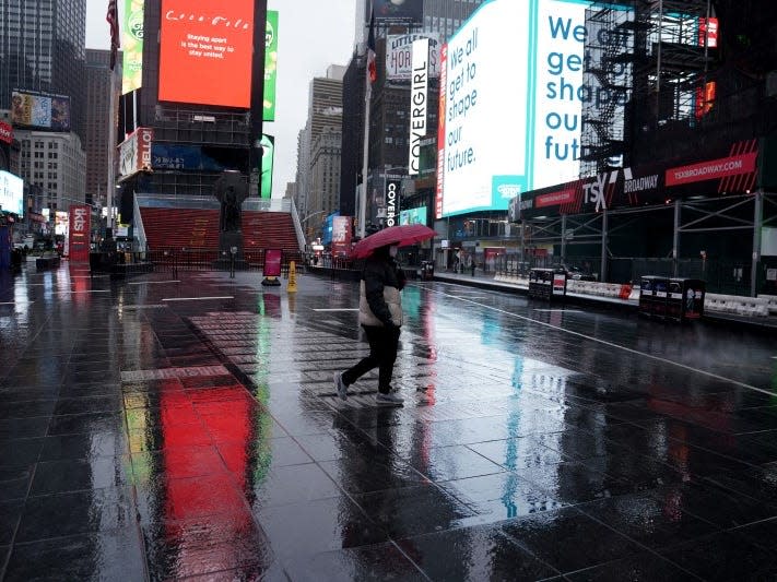 NYC Times Square Rain Coronavirus