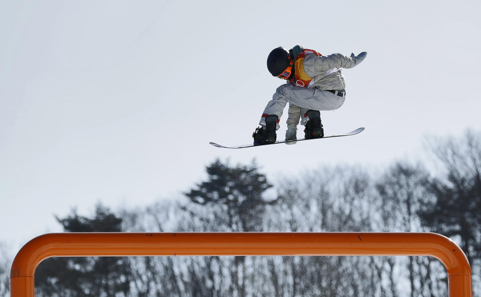 Red Gerard, of the United States, jumps during the men’s slopestyle final at Phoenix Snow Park at the 2018 Winter Olympics in PyeongChang, South Korea, Sunday, Feb. 11, 2018. Gerard wins first gold medal for the U.S. (AP Photo/Gregory Bull)