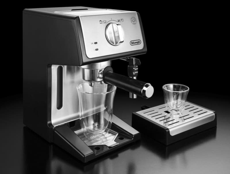 black and silver espresso machine