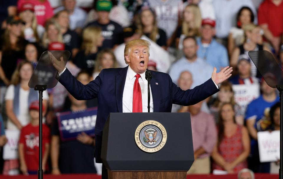 President Donald Trump speaks at a campaign rally in Greenville, N.C.