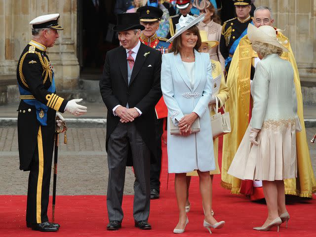 <p>CARL DE SOUZA/AFP/Getty</p> Prince Charles, Michael Middleton, Carole Middleton and Camilla, Duchess of Cornwall following the wedding ceremony of Prince William and Kate Middleton in 2011.