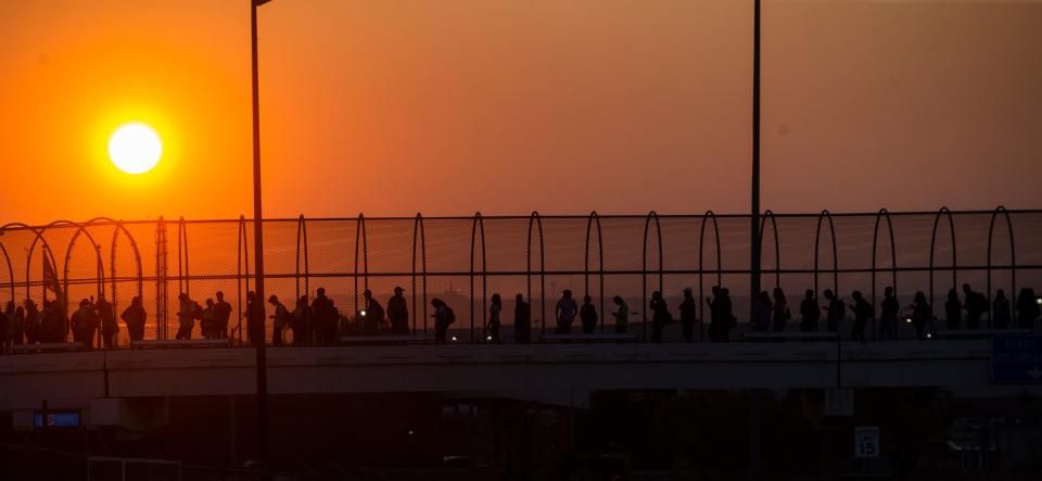 People begin to line up at the Zaragoza Bridge heading north to the U.S. from Ciudad Juarez. Hundreds of students cross the international border between Ciudad Juarez and El Paso daily to attend public schools.