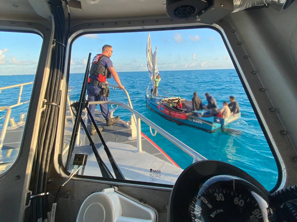 A crew from U.S. Coast Guard Station Islamorada encounters a Cuban migrant boat off the Florida Keys Thursday, Nov. 24, 2022.