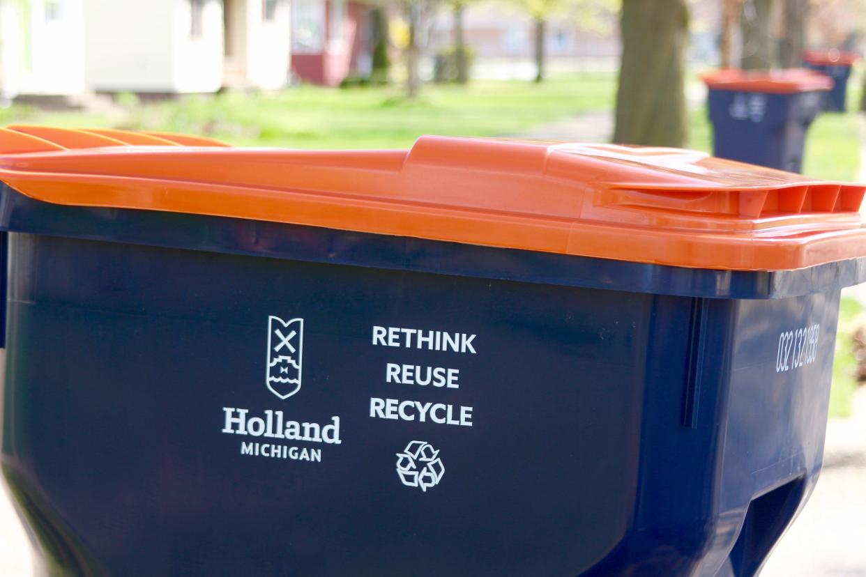 The city of Holland unveiled its recycling carts Monday, April 12, delivering the first group of bins to homes on the city's south side.