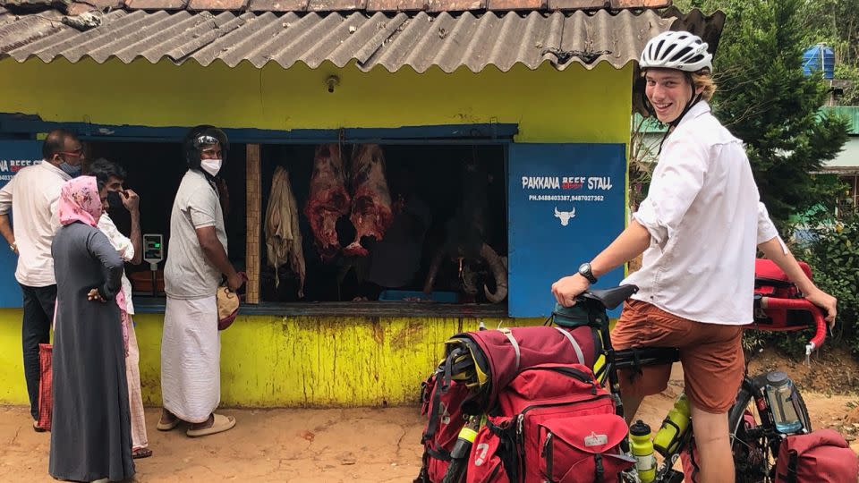 Swanson, seen in India last March, considered ending the trip when his friend went home early, but ultimately decided to carry on. - Adam Swanson