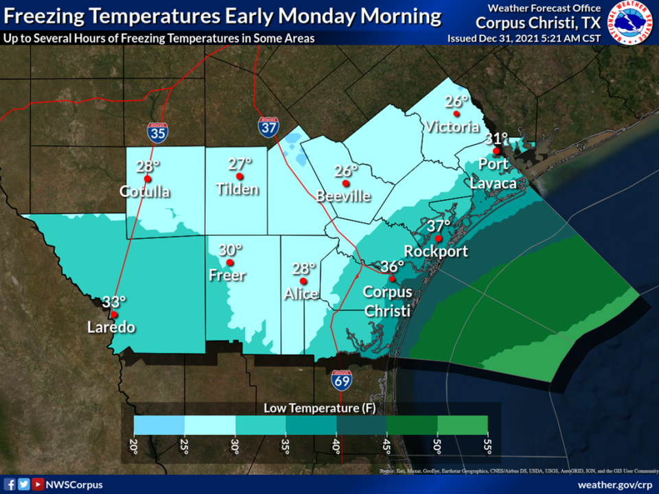 A cold front moving through South Texas this weekend could lead to several hours of freezing temperatures in some areas.