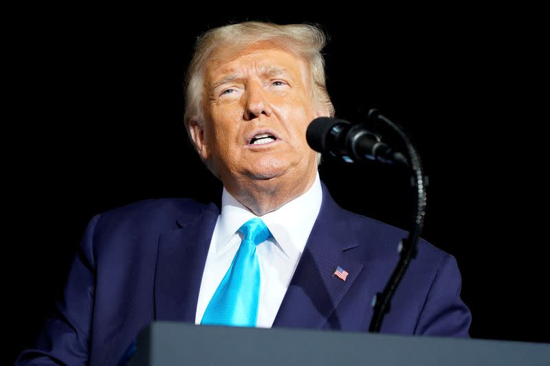 FILE PHOTO: U.S. President Donald Trump holds a campaign event at Harrisburg International Airport in Middletown, Pennsylvania