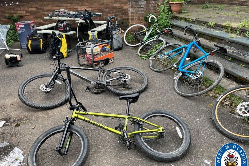 Stolen bikes were among the items seized by police during the raid which also saw them find stolen dogs