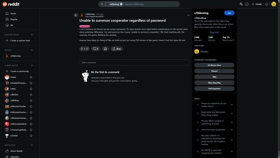 Reddit users reporting Elden Ring DLC issues