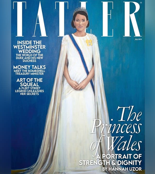 Painting of Kate Middleton in a white dress for Tatler Magazine cover